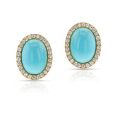 Large Turquoise Cabochon and Diamond Earrings, 18k
