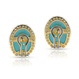 Large Turquoise Cabochon and Diamond Earrings, 18k