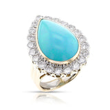 1970s David Webb Turquoise Cabochon and Diamond Ring, 18k and Platinum
