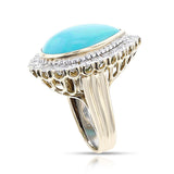 1970s David Webb Turquoise Cabochon and Diamond Ring, 18k and Platinum