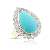 1970s David Webb Turquoise Cabochon and Diamond Ring, 18k and Platinum