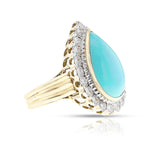 1970s David Webb Turquoise Cabochon and Diamond Ring, 18k and Platinum