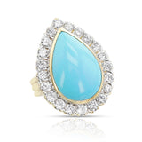 1970s David Webb Turquoise Cabochon and Diamond Ring, 18k and Platinum