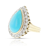 1970s David Webb Turquoise Cabochon and Diamond Ring, 18k and Platinum