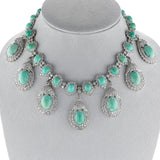 Turquoise Cabochon and Diamond Statement Necklace, 14k