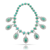 Turquoise Cabochon and Diamond Statement Necklace, 14k