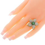 Floral Diamond and Emerald Earring, Ring, Pendant Set, 18k