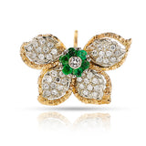 Floral Diamond and Emerald Earring, Ring, Pendant Set, 18k