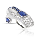 GIA Certified Bancelin Art Deco Natural Sapphire and Diamond Pendant, Platinum