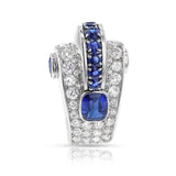 GIA Certified Bancelin Art Deco Natural Sapphire and Diamond Pendant, Platinum