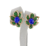 1970s BVLGARI GIA Certified Unheated Sapphire Cabochon, Emerald and Diamond Earrings, 18k