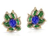 1970s BVLGARI GIA Certified Unheated Sapphire Cabochon, Emerald and Diamond Earrings, 18k