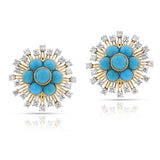 Cartier Paris Turquoise Cabochon Floral Earrings, 18k and Platinum