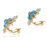 Cartier Paris Turquoise Cabochon Floral Earrings, 18k and Platinum