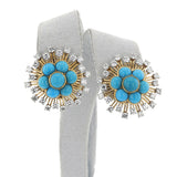 Cartier Paris Turquoise Cabochon Floral Earrings, 18k and Platinum