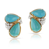 Double Pear Shape Cabochon and Diamond Earrings, 14k