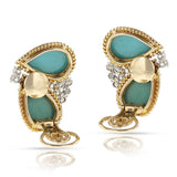 Double Pear Shape Cabochon and Diamond Earrings, 14k