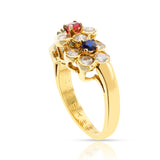 Van Cleef and Arpels Tri-Floral Emerald, Ruby, Sapphire and Diamond Ring, 18K