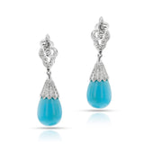 GIA Certified Natural Turquoise Drops and Diamond Earrings, 14k