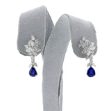 Pear Shape Sapphire with Diamonds Dangling Earrings, Platinum