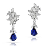 Pear Shape Sapphire with Diamonds Dangling Earrings, Platinum