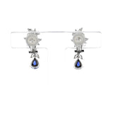 Pear Shape Sapphire with Diamonds Dangling Earrings, Platinum