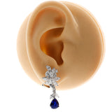 Pear Shape Sapphire with Diamonds Dangling Earrings, Platinum