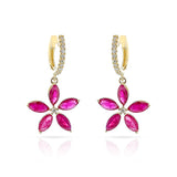 Marquise Floral Ruby and Diamond Hoop Earrings, 18k