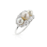 Tiffany & Co. Art Deco Akoya Pearl and European-Cut Diamond Ring, Platinum