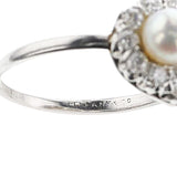 Tiffany & Co. Art Deco Akoya Pearl and European-Cut Diamond Ring, Platinum