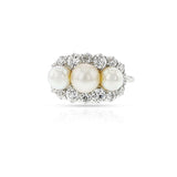 Tiffany & Co. Art Deco Akoya Pearl and European-Cut Diamond Ring, Platinum