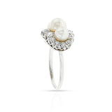 Tiffany & Co. Art Deco Akoya Pearl and European-Cut Diamond Ring, Platinum