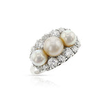 Tiffany & Co. Art Deco Akoya Pearl and European-Cut Diamond Ring, Platinum