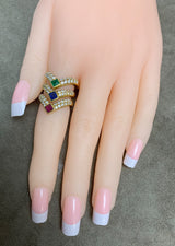 Van Cleef & Arpels Emerald Ruby Sapphire and Diamond Three Band Stacking Ring