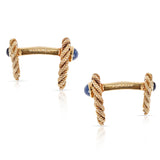 Van Cleef & Arpels Textured Blue Sapphire Cabochon Cufflinks, 18k Yellow Gold