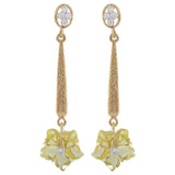 Carved Floral Lemon Topaz Drop Earrings with Diamonds, 14 Karat Gold