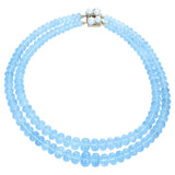 Large Aquamarine Smooth Beads with Pearl Clasp, 14K