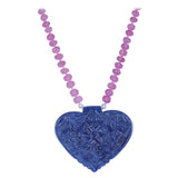 Heart-Shaped Sapphire Carving Necklace with Pink Sapphire Carved Beads, 14K