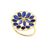Blue Sapphire and Diamond Floral Ring, 18K Yellow Gold