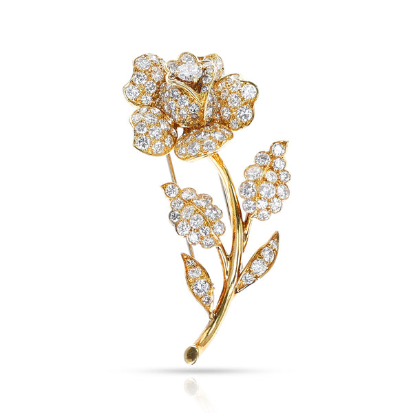 Van Cleef & Arpels Diamond Rose Flower Brooch Pin, 18k