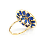 Blue Sapphire and Diamond Floral Ring, 18K Yellow Gold