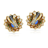 David Webb Sapphire Cabochon, Emerald and Diamond Earrings