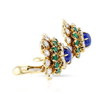 David Webb Sapphire Cabochon, Emerald and Diamond Earrings