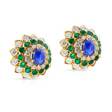 David Webb Sapphire Cabochon, Emerald and Diamond Earrings