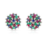 Round Ruby, Emerald, Sapphire and Diamond Dome Earrings, 18k