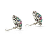 Round Ruby, Emerald, Sapphire and Diamond Dome Earrings, 18k
