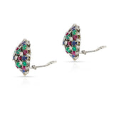 Round Ruby, Emerald, Sapphire and Diamond Dome Earrings, 18k