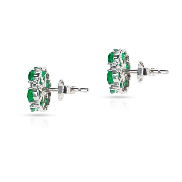 Emerald Floral and Diamond Earrings, 18k