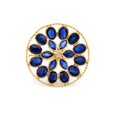 Blue Sapphire and Diamond Floral Ring, 18K Yellow Gold