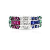 Diamond, Emerald, Ruby, Sapphire Ring, 18k White